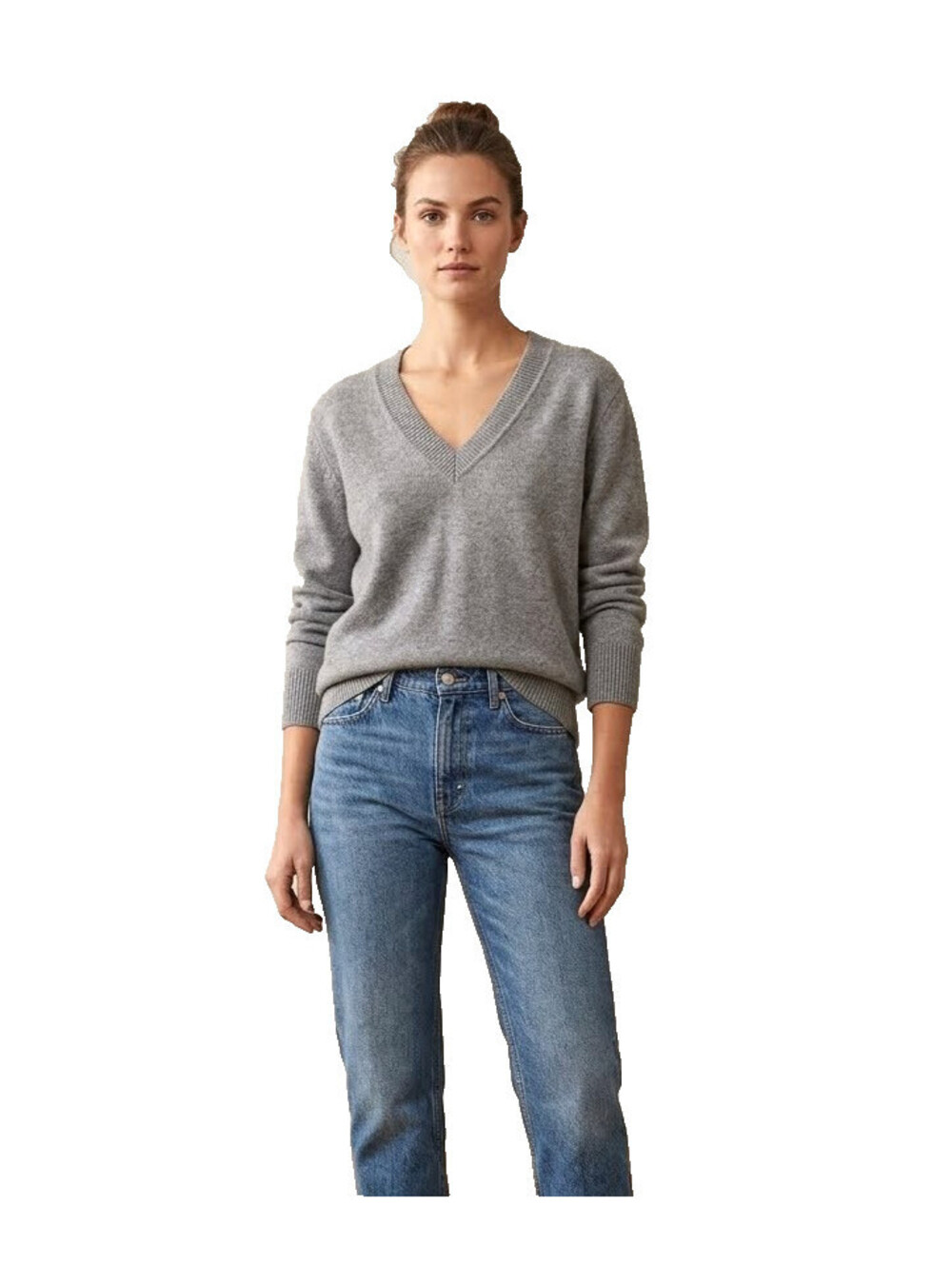 Italic Nordstrom XS Gray Sweater V-Neck Long Sleeve 100% Cashmere Comfy Casual